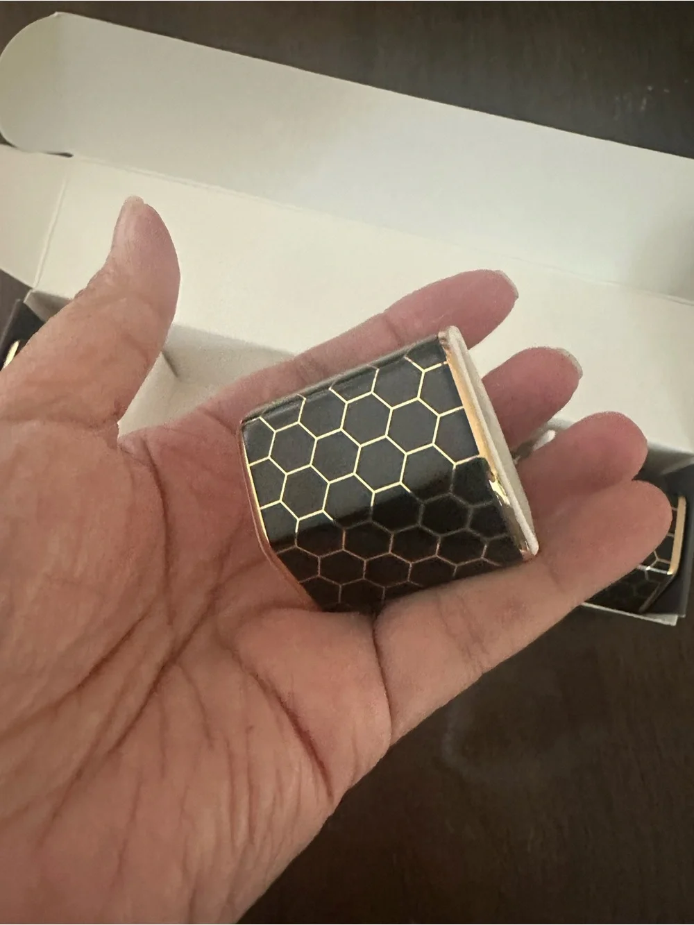 Williams Sonoma Gold and Black Honeycomb Napkin Rings, Set of 4